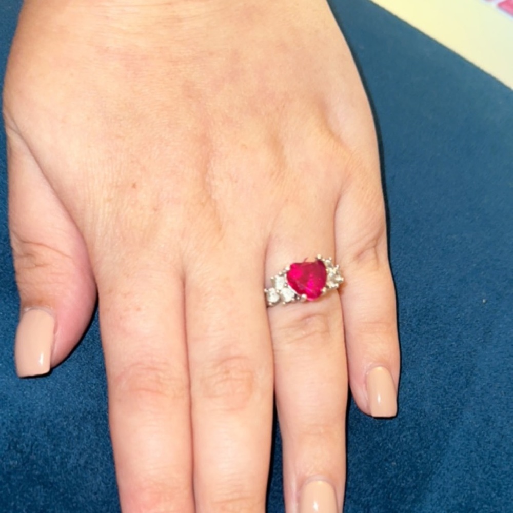 Sterling Silver Diamond and Ruby Size 7 Ring